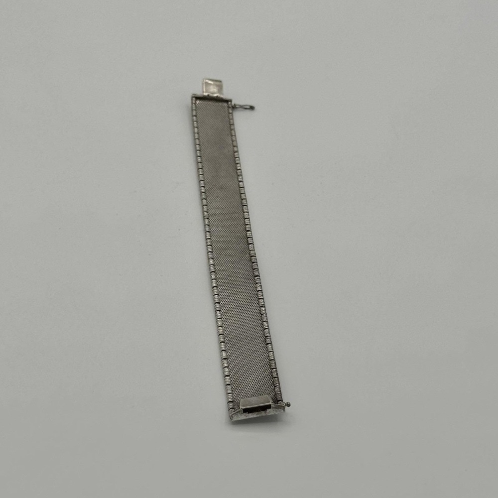 Vintage Sterling Silver Wide Mesh Bracelet Box Clasp Brutalist Modernist Brushed - Picture 9 of 10